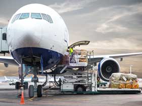 Air freight shipment being loaded - International air freight forwarding services